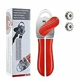 Otstar 4-in-1 Dosenöffner Manuell, Dosenöffner ohne Scharfe Kanten, Flaschenöffner mit Ergonomischem Griff, Großer Drehknopf, ideal für Senioren mit Arthritis(Rot)