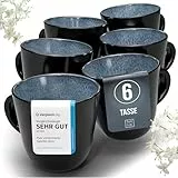 Steingut Kaffeetassen 6 Personen Ibiza TESTSIEGER, Traumhaftes Mediterranes Steingut Tassen Set, Stylisches Tee- und Kaffeebecher Set, Pure Living in Rauchblau