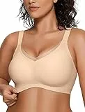 OEAK Damen BH Ohne Bügel Push Up Nahtloser Crossover Mesh V-Ausschnitt Bustier Bügelloser Gepolstert Glatter BHS mit zusätzlicher Verlängerung,Beige,XXL