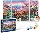 Schipper 609260751 Malen nach Zahlen - Kirschblüte in Japan - Bilder malen für Erwachsene, inklusive Pinsel und Acrylfarben, Triptychon, 50 x 80 cm