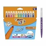 BIC Kids Filzstifte Kid Couleur XL, Fasermaler zum Malen in 12 auswaschbaren Farben, mit dicker Spitze, im Karton Etui, ab 3 Jahre