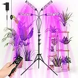 Pflanzenlampe LED Vollspektrum 4 Köpfe Grow Light 3 Lichter Modi und 9 Arten von Helligkeit Wachstumslampen Pflanzenleuchte Pflanzenlicht LED mit Zeitschaltuhr 3/9/12 Std Höhenverstellbare (A)