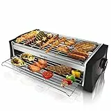 Hengbo Elektrogrill mit 2000 Watt,Elektrischer Tischgrill für Balkon, Garten,Indoor,2 Grillplatten & Abtropfschale,Temperaturregelung,Perfekt für Familienfeiern und Grillpartys für 4-6 Personen