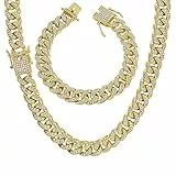 YADOCA Iced Out Kette Herren Cuban Link Chain Miami Kubanische Kette Halskette Armband Gold Silber Kette Bling Diamant Kette Armband Hip Hop Schmuck für Männer Frauen