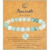 XIANNVXI Herz Armband Damen Amazonit Stein Armband Heilsteine Armband 8mm Perlen Edelstein Armbänder Glücksarmband Schmuck Mama Geburtstagsgeschenk für Frauen