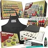 The Army Painter Ultimatives Starter-Bundle inkl. Warpaints Fanatic & Speedpaint 2.0 Mega Set, Wet Palette XL, Battlefield Basing, Masterclass Drybrushes, schwarze Schürze, 2 Pinsel, Brush-on Primer