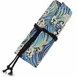 Veemoon Tragbare Bleistiftrolle Aus Baumwolle Leinen 12 Fächer Stifterolle Zum Aufrollen Verschleißfestes Federmäppchen Für Künstler Und Kunststudenten Großer Organizer Für Farbstifte Und Pinsel