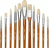 Borstenpinsel Set Malen, 11 Stück 100% Natur Chungking Reinborsten Künstlerpinsel mit Einer kostenlosen Tragebox | Ideales Pinsel Set für Ölmalerei,acrylfarben,Gouache | Gelb