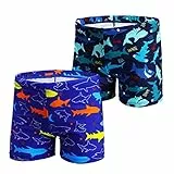 NautySaurs 2er-Pack Jungen Badehose 1–10 Jahre Kinder Bademode Dinosaurier Hai Shorts, Hai-Königsblau und Marineblau, 8-10 Jahre