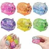6 Stück Squishy Squeeze Toys, Glitter Kitties Stressball Fidget Toys, Squishy Spielzeug, Glitter Squishy, Glitzernde Antistress Spielzeug Squishy, Stressball-Squishy Mitgebsel für Geburtstag Geschenke