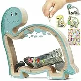 DBPBToU Spardose Kinder aus Holz Spardose Dino, Sparschwein Durchsichtig für Kinder, Sparbox Personalisierte (Brachiosaurus und Aufkleber)