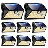 OUILA Solarlampen für Außen Wand【8 Stück】, 185 LED 3 Modi Solar Aussenleuchte mit Bewegungsmelder, IP65 Wasserdichte LED Solar Wandleuchte, Garten, Hof, Zaunbeleuchtung, Haustüren（Warmweiß
