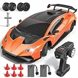 AYIQUTY Lamborghini RC Drift Auto, 1:18 4WD High Speed RC Drift Auto mit Vollproportionale Drosselklappe Und LED Leuchten, 35 KM/H Rennen, Rennen Spielzeug Geschenke für Jungen (Orange)