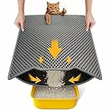 Conlun Katzenklo Matte, 60x46cm Waben Doppelschicht Katzenstreu Matte, Urin- & Wasserdichte Katzenmatte Katzenklo, Leicht zu reinigen, Rutschfeste Katzenmatte für den Boden, Grau