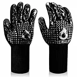 Reinalin Grillhandschuhe Hitzebeständig bis 800°C, Ofenhandschuhe Topfhandschuhe Feuerfeste Handschuhe BBQ Handschuhe Kochhandschuhe Backhandschuhe Backofenhandschuhe (L/XL/XXL, Schwarz)