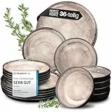 Moritz & Moritz VIDA Geschirrset 12 Personen Beige 36-tlg. - Modernes Porzellan Geschirr Set - Kratz-, Mikrowellen- & Spülmaschinenfest, Essgeschirr, Tafelservice, Kombiservice 12 Personen