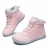 Barfußschuhe Winterstiefel Damen Herren Winter Warm Gefüttert Winterschuhe Schneestiefel Outdoor Barfuss Schuhe Männer Traillaufschuhe Leicht rutschfest Fitnessschuhe Wanderschuhe Unisex Rosa EU39