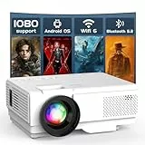 Mini Beamer with Android OS, AKATUO Smart Bluetooth Projektor Full HD 1080P Tragbarer Outdoor Filmprojektor für Android, Windows, Kompatibel mit TV Stick/HDMI/Smartphone