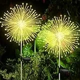 CNMTCCO 2 Stück Solar Feuerwerk Gartenlichter, Solar Garten Dekorative Lichter mit 120 LED,Solarstecker Gartenleuchten für Hinterhof Weg Rasen Terrasse (Warmweiß)