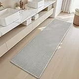 SIXHOME 60 * 180cm Grau-Weiß Badematte Super Absorbierende Waffle mit Quasten Badteppich Badematte rutschfest Maschinenwaschbare Badematte für Badezimmer
