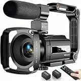 4K Videokamera Camcorder 48MP WiFi Vlogging Camera für YouTube 16X Digitale IR Nachtsicht 3' Touchscreen Kamera mit Fernbedienung, Mikrofon, Handstabilisator, Gegenlichtblende,2 Batterien