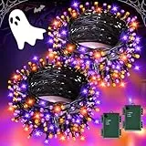 Gcstnn Halloween Deko Lichterkette Outdoor, 2 Stück Gesamt 10M 100er LED Orange Lila Lichterketten Batterie mit Timer, Wasserdicht Lichterkette für Halloween Party Dekoration,Herbst,Außen,Innen,Garten