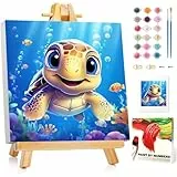 Malen Nach Zahlen Kinder mit Rahmen, Meeresschildkröte Malen Nach Zahlen ab 5 6 7 8 9 10 Jahre Mädchen und Junge, Paint by Numbers für Geschenke und Wand Dekoration 20x20cm Mit Staffelei