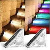 AGOTD Solarlampen für außen, Solar Treppenbeleuchtung außen, Solar Treppenleuchten für außen 3 weiße &6 RGB-Farben, IP65 Wasserdichte Solar Bodenleuchten Gartenlampen für Gehweg Treppe Weg, 2 Stück