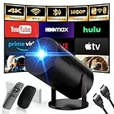 Mini Beamer, 4K Full HD 1080P Android TV OS mit Apps Projektor, Smart Beamer mit WiFi 6 und Bluetooth 5.2 Auto Keystone 180° Drehbar Kompatibel mit HDMI/TV Stick/Memory Stick/Laptop, Schwarz