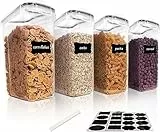 Vtopmart 4L Vorratsdosen Set, 4er Luftdicht Lebensmittelbehälter, Behälter mit Deckel für Müsli und Cornflakes, BPA-frei, Mit Schreibstift und Etikett