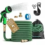 HOMEPROTEK Gartenschlauch Flexibel 15m Bewässerungsschlauch, Flexibler Wasserschlauch, Dehnbarer Flexschlauc mit 1/2 zoll und 3/4 zoll Messingverschraubungen, 3-Fach Latex Balkonschlauch, Garden Hose