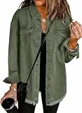 Dokotoo Damen Jeansjacke Oversize Übergangsjacke Casual Denim Hemdjacke Streetwear Distresse Jeans Jacken für Herbst Winter, grün, XL
