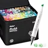 Ohuhu Alkohol Marker mit Pinselspitze: 120 Farben Doppelspitziges Künstlermarker-Set für Erwachsene zum Illustrieren und Kolorieren - Honolulu – Pinsel & Breitspitze – Nachfüllbar