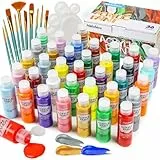 Halobios Acrylfarben-Set mit Pinsel und Palette – 36×60 ml hochwertige ungiftige Acrylfarbe, mit fluoreszierenden und metallischen Farben, schnell trocknend, wasserfest und lichtecht