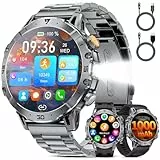 SUNKTA Smartwatch Herren 1000 mAh großer Akku 1,7″ HD Bluetooth Anrufe Männer Smartwatch für iOS Android mit LED Taschenlampe,Herzfrequenz/Schlafmonitor/Schrittzähler,3 Armbänder,2 Ladegeräte,Grau