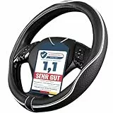 Upgrade4cars Lenkradbezug Weiß Schwarz in Leder-Optik | Lenkradhülle Universal 37-38 cm für Sommer & Winter | Autozubehör Innenraum Geschenk-Ideen | Geschenke für Frauen und Männer