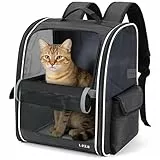 Lekesky Katzen Rucksack Hunderucksack für Mittel/Kleine Haustiere(2-8KG), KatzenRucksack mit Netzfenster für Wandern, Reisen, Outdoor (Schwarz, M)