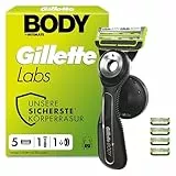 GilletteLabs Body & Intimate Rasierer Herren, Intimrasierer Mann mit Schutz Vor Eingewachsenen Haaren und Reizungen — Inkl. 1 Rasierhandstück für Körper und Intimbereich, Duschhalterung und 5 Klingen