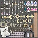 nuyikaso 200 Stück Sonnenfänger Kristall Bastelset Erwachsene DIY Windspiel Basteln Regenbogen Sonnen Mond Anhänger Kristalle Lichtfänger Ornament für Fenster Garten Weihnachten Tag Hochzeit Goldene