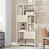 YITAHOME Bücherregal, 7 Regal Standregal mit Schubladen Boden bis zur Decke Lagerregal, industrielle Bücherregal, Stahlregal, geeignet für Wohnzimmer, Büro, Arbeitszimmer, Flur, Küche, Beige