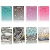 8 Stück Geschenktüten Papiertüten mit Henkel, 18 x 23 x 10 cm Geschenktaschen Groß, Geburtstagstüten für Mädchen Geburtstag Hochzeiten Verpackungen Partys Valentinstag Tüten