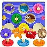 VingaHouse Montessori Spielzeug, 3D Kinder Holzpuzzle Meerestiere Holzspielzeug, Holzpuzzle ab 1 Jahr Greifpuzzle Motorikspielzeug Sortierspiel Geburztag Ostern Geschenk für Mädchen Jungen [Ozean]