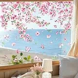 Supzone Fensterbilder Blumen Frühling Sommer Fensteraufkleber Kirschblüte Selbstklebend Fenstersticker Anti-Kollision Fensterfolie Glastüren Fensterdeko
