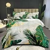 Nyescasa Bettwäsche 135x200 Weiß Marmor Grün Gold Blätter Bettwäsche Set Tropische Palm Pflanzen Wendebettwäsche Weich Mikrofaser Botanisch Bettbezug mit Reißverschluss und Kissenbezug 80x80cm