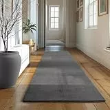 SIMPEX Läufer Teppich Grau 80x250 cm Kurzflor Teppich Waschbar, weich & rutschfest, modernes einfarbiges Design für Schlafzimmer, Küche & Flur