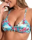 Satini Bügelfreies Seidensatin‑Bralette - Verstellbare Träger, Elegante Dessous, Sissy‑BH (Türkis - Rosa Blumenmuster, L)