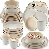 SÄNGER Rio Creme | Kombiservice 6 Personen, Teller Set Kaffeebecher Pastaschale 30 tlg, Steingut Geschirr Set spülmaschinen- mikrowellen- kratzfest, Geschirrset aus Steingut, creme | VALUE COLLECTION