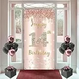 14. Geburtstag Mädchen Deko, Happy 14 Birthday Roségold Stoff Schild Plakat Türdekoration Banner, 14. Geburtstag Hintergrund Banner Geburtstagsfeier Deko