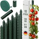 TTL GARDEN Rankstäbe 10er Set 180cm x 11mm Ø grün - Rankhilfe Pflanzstäbe + Klettband - Stahl rostfrei kunststoffbeschichtet Pflanzenstütze Blumenstütze für Tomaten Paprika Gurken Bohnen & Blumen