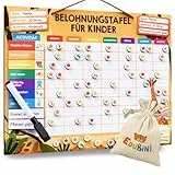Belohnungstafel für Kinder - [100 Aufgaben + 350 Magnete] - Belohnungssystem für Verantwortung - Family Plan, Montessori Magnettafel, Wochenplaner, Adhs Hilfsmittel - inkl. Tasche, Stift (Safari)